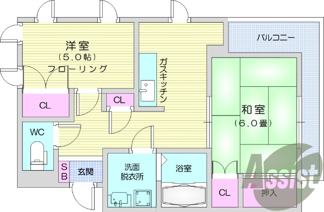 2Ｋ、都市ガス、生協まで徒歩8分。