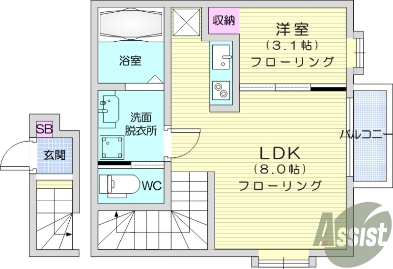 1LDK、システムキッチン、インターネット無料