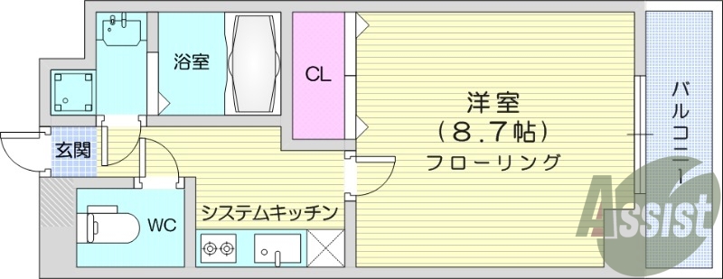 1LDK、オートロック、モニター付きインターホン、エアコン