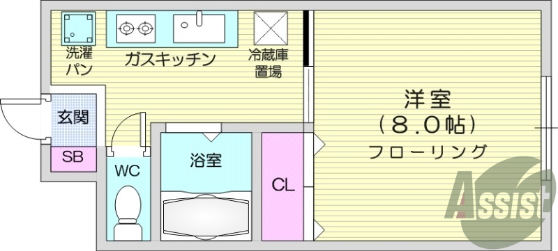 フローリング、ガスキッチン、風呂トイレ別。