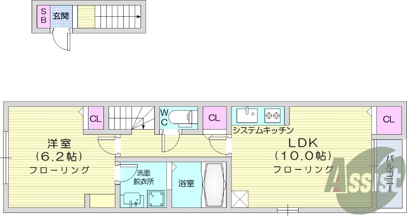 1LDK、バルコニー、インターネット無料、浴室乾燥機、給湯