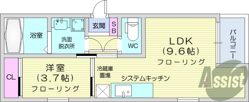 1LDK、オートロック、浴室乾燥機、エアコン。