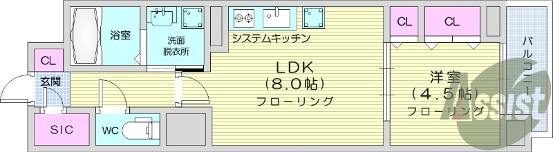 1LDK、フローリング、エアコン、クローゼット