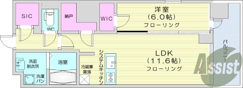 1LDK、宅配ボックス、浴室乾燥機、エアコン。