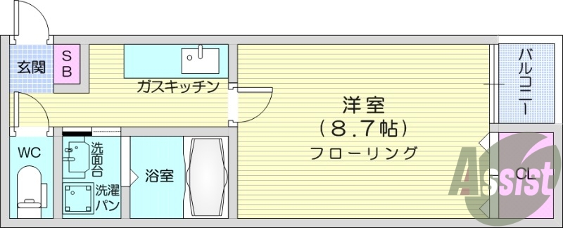 1K、南向き、インターネット無料、フローリング