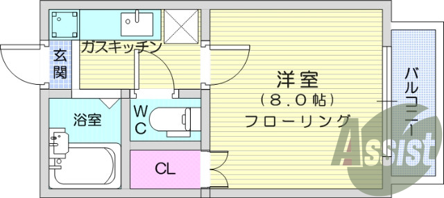 1K、エアコン、室内洗濯機置場、トイレ浴室別、クローゼット