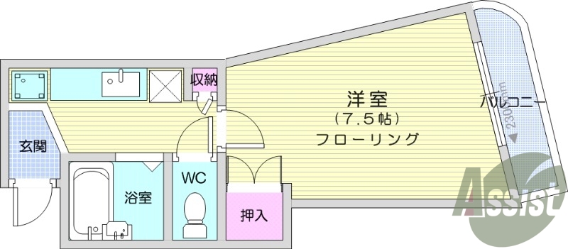 1K、エアコン、温水洗浄便座、インターホン