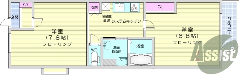 2K、エアコン、プロパンガス、オートロック