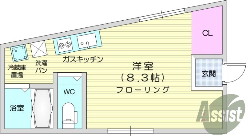 フローリング、風呂トイレ別、ガスキッチン。