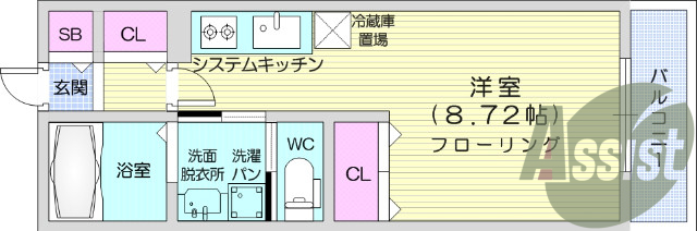 1R、家具家電付き、オートロック