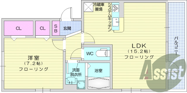 1LDK、オートロック、24時間セキュリティ（SECOM）