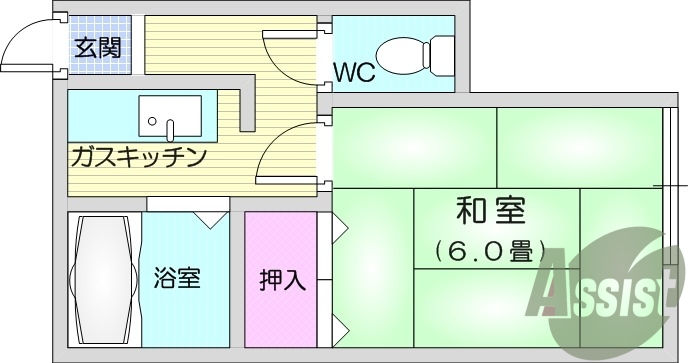 １k、女性限定、和室、トイレ、エアコン、キッチン