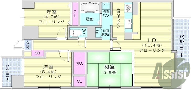 3LDK、オートロック、エアコン、ペット可