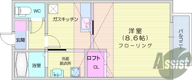 1K、追い焚き、温水洗浄便座、独立洗面台、駐車場１台無料。