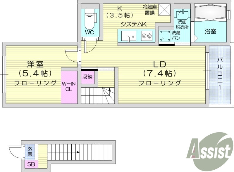 1LDK、インターネット無料、バストイレ別、浴室乾燥機