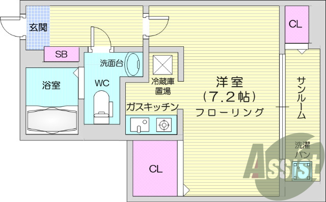 1R、エアコン、バストイレ別、インターネット無料
