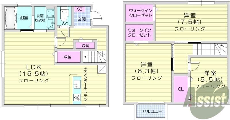 3LDK、メゾネット、ウォークインクローゼット、ネット無料。