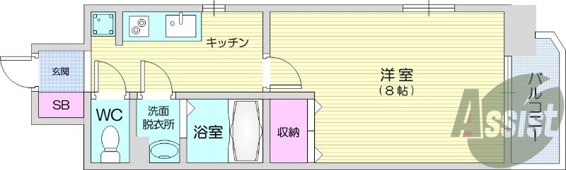 １K、エアコン、バストイレ別、シューズボックス