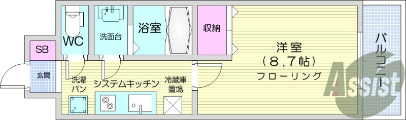 １K、エアコン、バストイレ別、シューズボックス