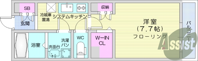 1K、宅配BOX、温水洗浄便座、ウォークインクローゼット付き