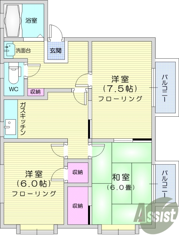 ３K、和室、２台目Pあり、エアコン、独立洗面台