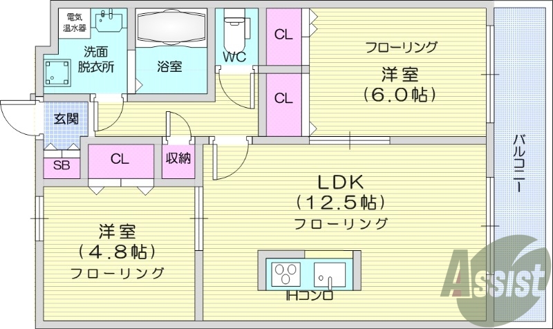 2LDK、オール電化、ウォシュレット、オートロック。