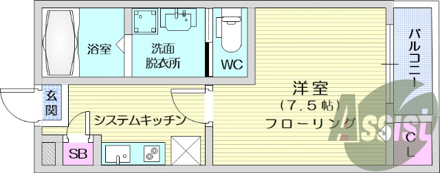 1K、家具家電付き、オートロック、モニター付インターホン