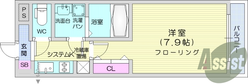 1K、バルコニー、システムキッチン、ホームセキュリティ、BS