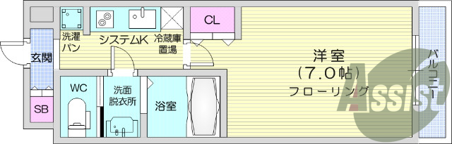 1K、エアコン、バストイレ別、インターネット無料