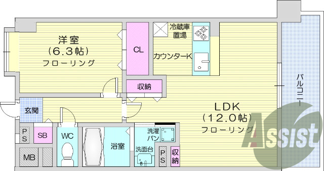 1LDK　エアコン、浴室乾燥機、光ファイバー
