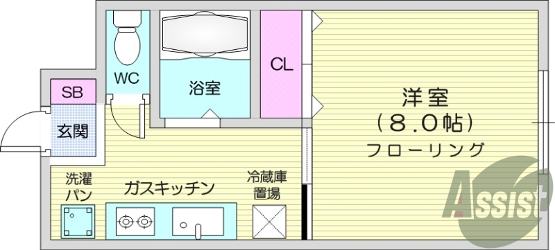 フローリング、ガスキッチン、風呂トイレ別。