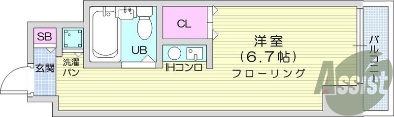 １R・IHコンロ・エアコン・都市ガス・クローゼット