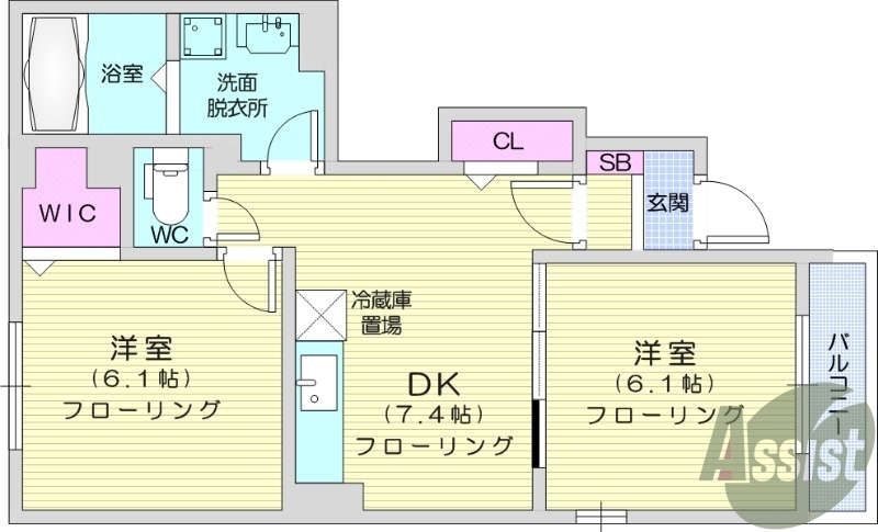 2DK、独立洗面台、追い焚き機能、浴室乾燥機