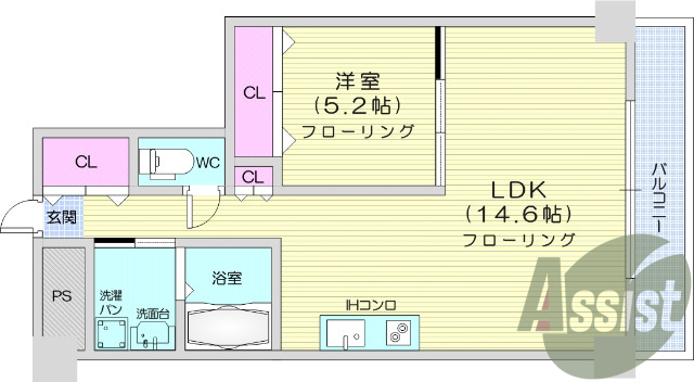 1LDK、モニター付きインターホン、エアコン