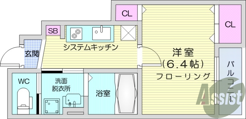 １K、フローリング、エアコン、クローゼット