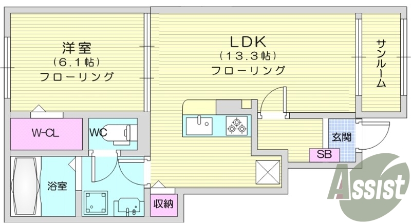 1LDK、エアコン、ペット相談、浴室乾燥機