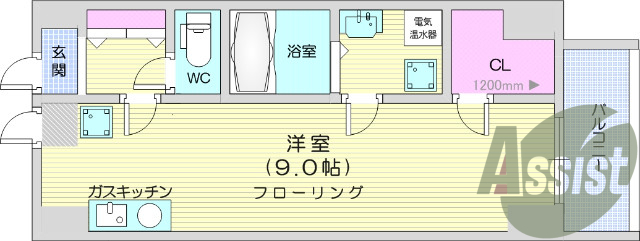 1K、モニターインターホン、バストイレ別、エアコン
