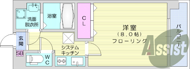 1K、フローリング、バルコニー、エアコン