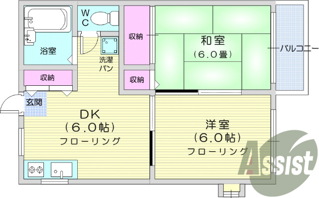 2DK、追い炊き機能付き、ウォシュレット機能付き、CATV
