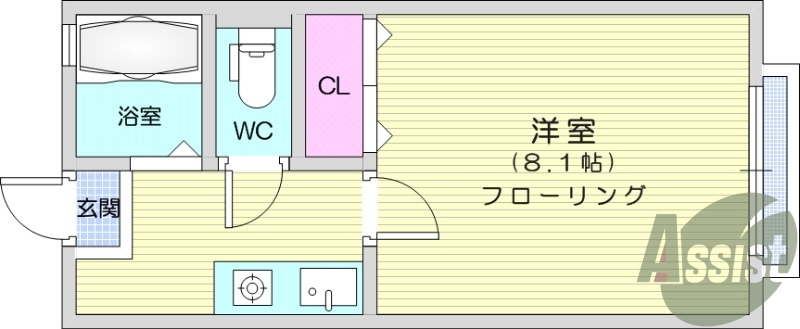1K、エアコン、バストイレ別、ペット相談