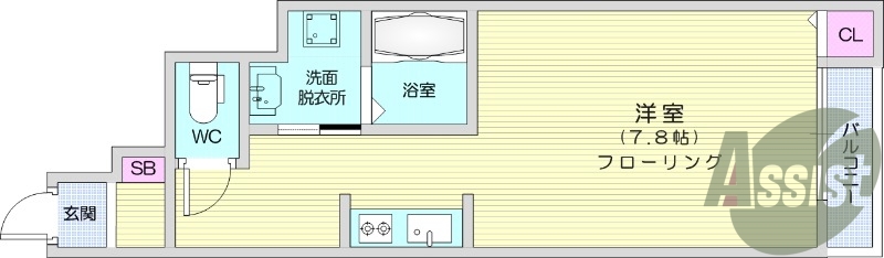 1K、インターネット無料、浴室乾燥機、バストイレ別