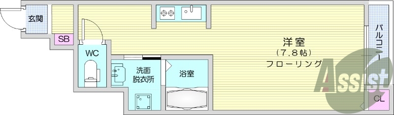 1K、インターネット無料、浴室乾燥機、バストイレ別