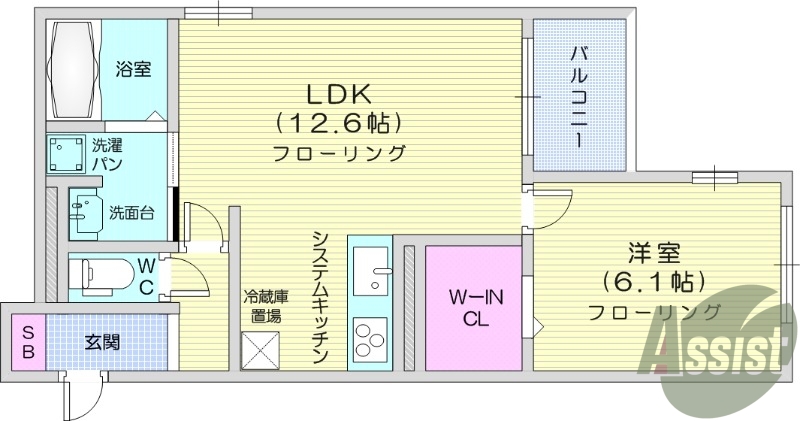 1LDK、バストイレ別、エアコン、温水洗浄便座