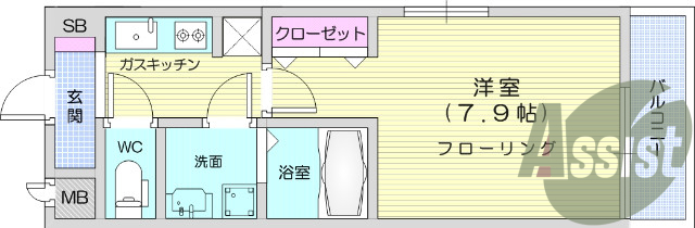 1K、バストイレ別、モニター付きインターフォン