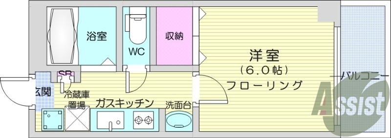 1K、システムキッチン、バストイレ別、モニター付インターホン