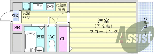 1K、モニタ付インターホン、バス・トイレ別。