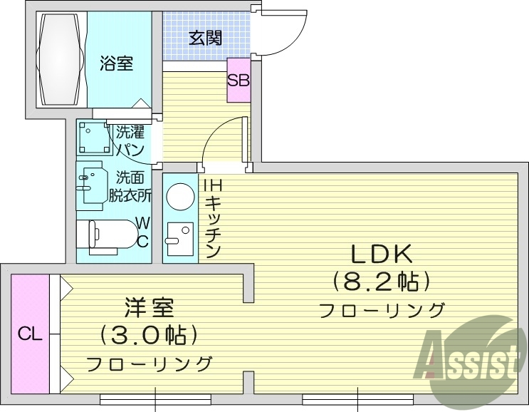 1DK、追い焚き機能、ネット無料、エアコン。