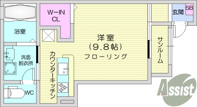 １K、インタネット無料、浴室乾燥機、宅配BOX