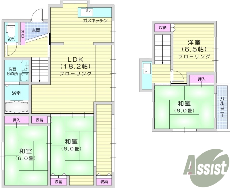 4LDK、ペット可、都市ガス、社宅可、追い焚き、駐車場付き