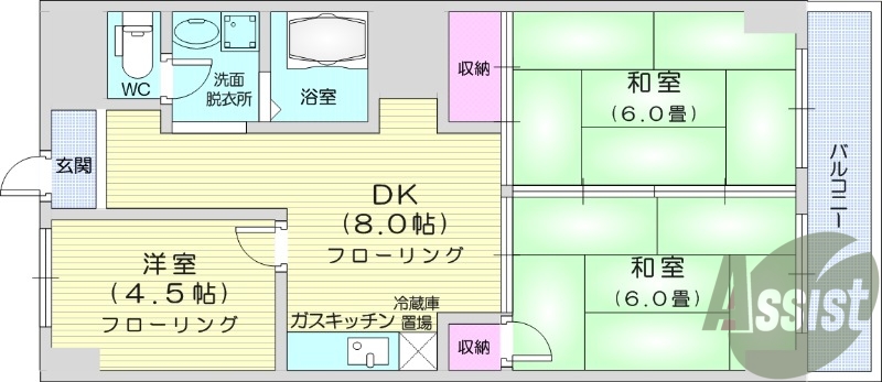 バス・トイレ別、最上階、東向き、シャワー温水洗浄便座